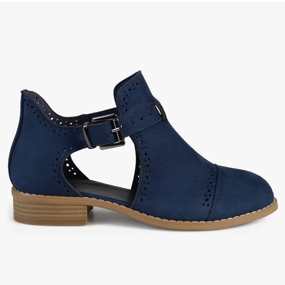 JC Women’s Faux Lasercut Leather Oxfords Shoes With Buckle Navy BLUE  Size 7.5 - Picture 2 of 5